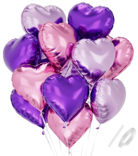 Herz Folienballons, Herzluftballons Rosa Lila, 18 Zoll Herz Luftballon Helium, Herzballons Rosa Lila Herzform Folienluftballon, Herzluftballons Hochzeit Valentinstag Babypartys Geburtstagsdeko