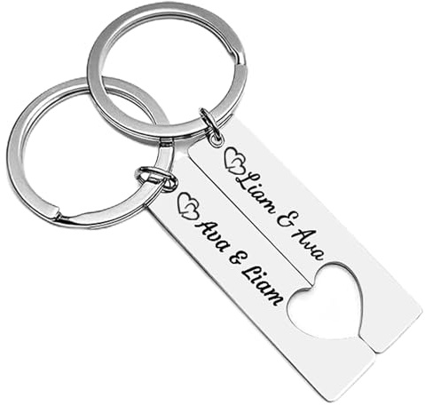 Set de Porte-Clés Cœur Personnalisé pour Couple (2 Pièces) | Gravure avec Date et Prénoms - Cadeau d'Anniversaire, Saint-Valentin ou Fiançailles - Porte-Clés Assortis