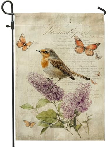 Frühling Sommer Flieder Vogel Elegante Blume Schmetterling Flaggen Leuchtenden Farben Fahnen Dekorative Banner Für Garten Terrasse Rasen 30X45Cm