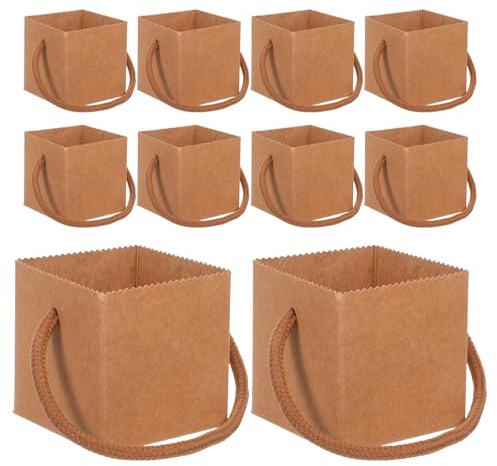 Luxshiny Waterproof Kraft Paper Flower Bags Versatile Flower Wrapping Bags 50pcs with Handle 2.5x2.5 Inches for Small Treats and Bouquets, for Visiting Friends and Home Decor