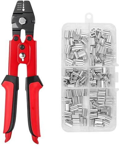 150Pcs Wire Rope Crimping Tool, 1.2/1.5/2mm Heavy-Duty Ferrule Swaging Tool, Wire Crimps, Crimping Tool Set Ideal for Cable Railing Decking Fencing