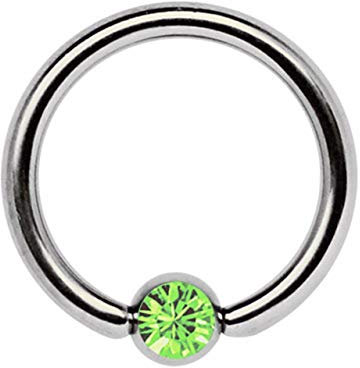 Ohrpiercing Titan Piercing Ring 1,2 x 10 mm mit Zirkonia Kugel in hellgrün