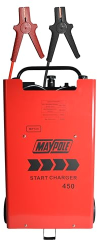 Maypole 75A 12/24V Battery Start Trolley Charger Lead Acid AGM Easy Portable Workshop Use