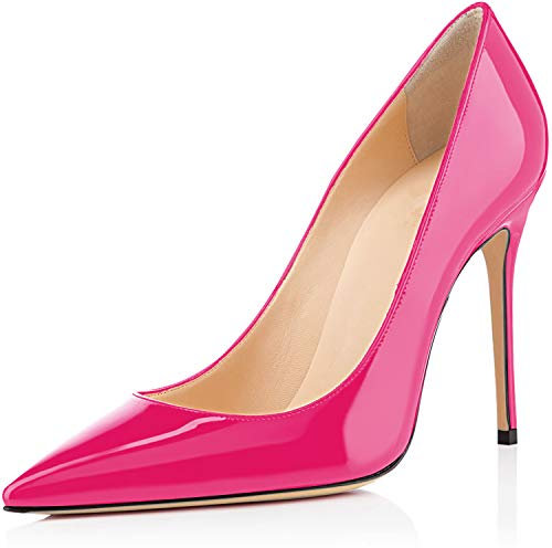 elashe - Femmes - Stiletto Sexy - Plusieurs Coloris- Cuir Brillant synthétique - Talon Aiguille 10CM - Bout Pointu fermé Rose EU36