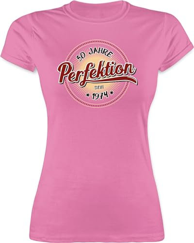 Shirt Damen - 50. Geburtstag - Fünfzig Jahre Perfektion 1975 I - M - Rosa - Geburtstagsgeschenk Schwester 50 Motto t-Shirt 50.Geburtstag Frauen 50er 50- Tshirt 1974 geburtstagsshirt Frau (50) 1974,