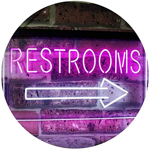 Restroom Arrow Point to Right Toilet Dual Color LED Neon Sign White & Purple 300 x 210mm st6s32-m2049-wp