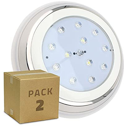 LEDKIA LIGHTING Pack Foco Piscina LED Inox Superficie IP68 24W (2 un) Blanco Cálido 3000K