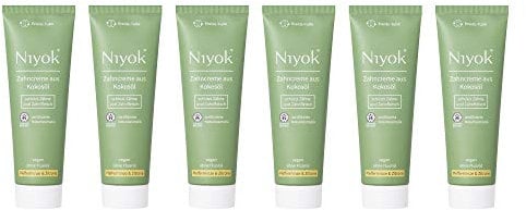 NIYOK Zahncreme Kokosöl + Pfefferminze & Zitrone (6x75ml), natürlichen Wirkstoffkombination aus Kokosöl und erfrischenden Extrakten, Bio Zahnpasta, Vegan, Fluoridfrei, Naturkosmetik