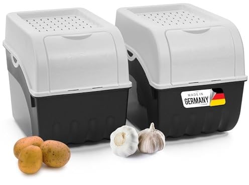 Novaliv Lot de 2 Boîtes de Rangement pour Pommes de Terre et Légumes - 9 L - Blanc - Empilable - Corbeille de Conservation pour Carottes