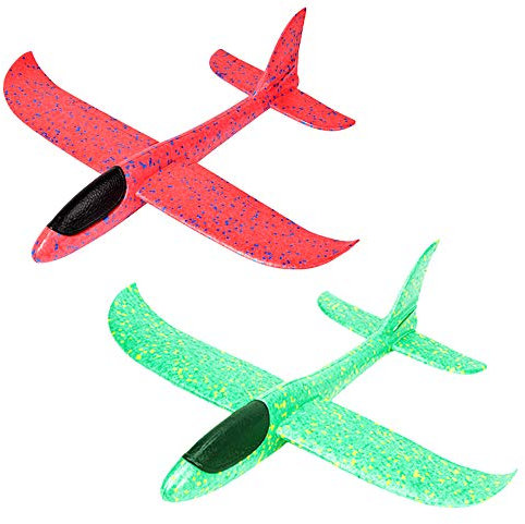 Huture 2 Stücke 15 Zoll Styroporflieger Flugzeug Kinder Flugzeug Spielzeug Outdoor Wurf Segelflugzeug Schaum Flugzeug Spielzeug Glider Rot Grün Flugzeug Geschenk für Junge Mädchen Kindergeburtstag