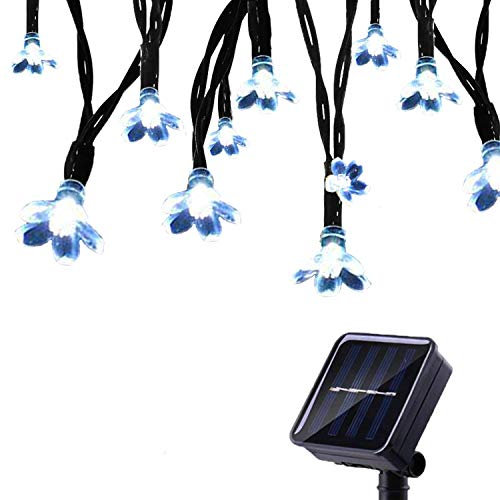 Tuokay Solar Lichterkette Außen 7m 50 LED 8 Modi Wasserdicht LED Außenlichterkette mit Blumen, Dekorative Beleuchtung für Garten Balkon Pavillon Terrasse Rasen Hof Zaun Deko (Weiß)