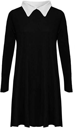 Candid Styles Womens Long Sleeve Peter Pan Collar Swing Dress Skater Flared Party Stretch 8-26, XL 16-18 Plus Size, Black