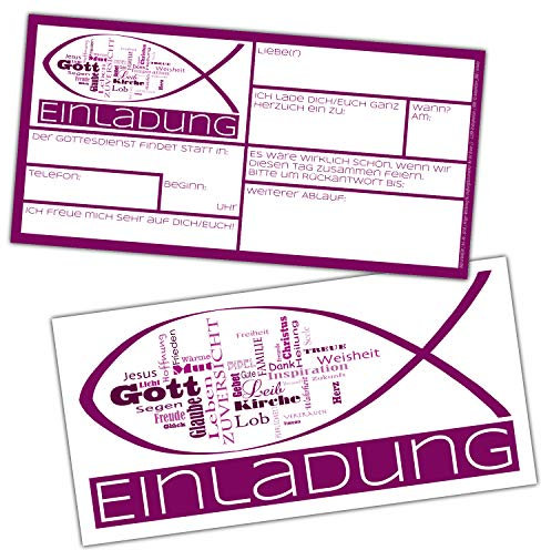 25 Einladungskarten zur Konfirmation Kommunion Taufe Firmung WORTWOLKE - edle Einladungen in Lila für Mädchen Jungen zum Ausfüllen von BREITENWERK