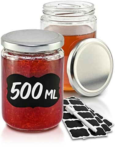 Praknu 12 Einmachgläser 500ml mit Deckel, Etiketten - Luftdichte Twistoff Gläser zum Konservieren