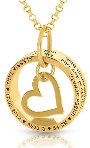 Namenskette Gold Ring mit Namen Kette Herz Familienkette 925 Silber Herzanhänger Halskette Mutter Geburt Geschenk Baby personalisiert