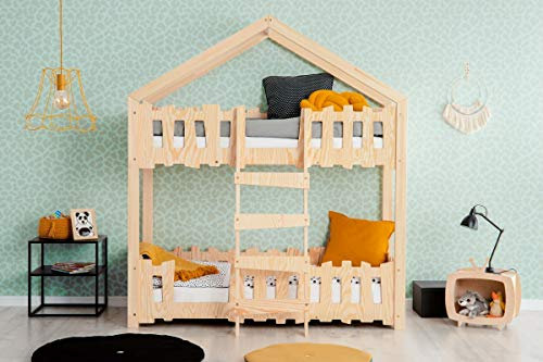 Etagenbett aus Holz mit Barrieren mit 2 Liegeplätzen, 70 x 160 cm, Modell ZP, Farbe: Braun