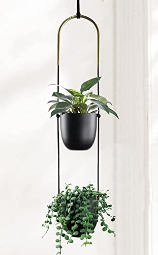 ABETREE Pot de fleurs moderne en métal à suspendre pour plantes d'intérieur et d'extérieur avec crochet 2 niveaux Boho mural et support de plante en cellule