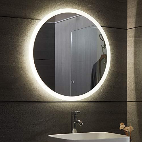 Aquamarin® LED Badspiegel-Rund 60/70/80 cm, Beschlagfrei, Dimmbar, Energiesparend, Touch, 3000-7000K, Modellwahl-Badezimmerspiegel, LED Spiegel, Lichtspiegel, Wandspiegel(Ø80cm)