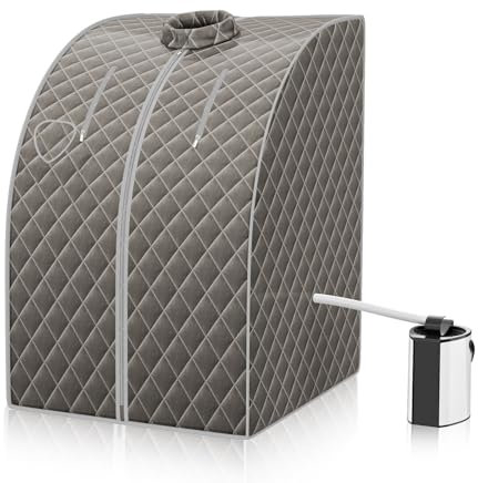 CASART Steam Sauna, 3L Personal Slimming Detox Therapy Sauna Cabin with Folding Chair, Remote Control, 9-Level Temperature & Timer, Portable Spa Steamer Tent for Reduce Stress and Fatigue (Grey)