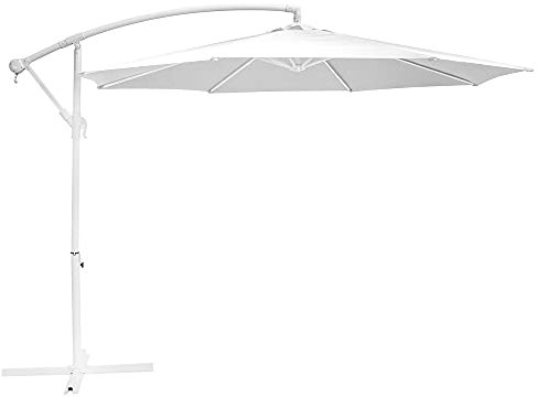 LOLAhome Parasol de jardín excéntrico Alba apertura manivela blanco de aluminio de Ø 300 cm