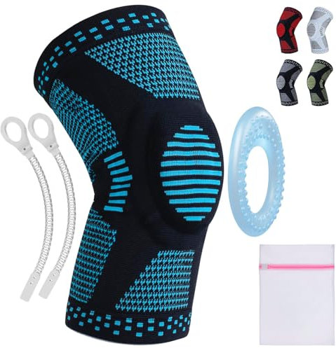 360 RELIEF - Compression Knee Brace with Gel Pads and Side Knee Stabilizers, Joint Support, Comfort, Active Recovery, Running, Workout Protection - X-Large, Blue + Laundry Bag