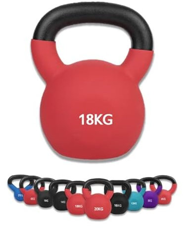 wuuhoo® Kettlebell Dwayne - Kugelhantel 2kg - 28kg aus massivem Gusseisen mit Neopren Beschichtung, Schwunghantel für Dein Krafttraining, Gewichte mit Farbcodes - Fitnessgerät für Zuhause 18 kg