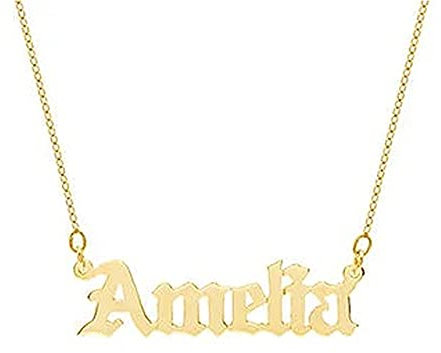 SISGEM 9ct 14ct 18ct Yellow Gold Name Necklace, Solid Yellow Gold Personalised Name Necklace with Large Letter and 16+1+1 Cable Chain, for Women Girls Ladies Mum Sisters