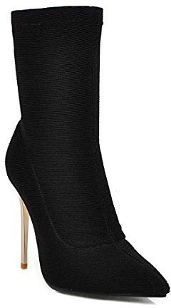 Stivaletti sexy in microfibra con punta a spillo, con tacco alto da 10 cm, fatti a mano, da donna, taglia grande, hy122, Nero , 43 EU