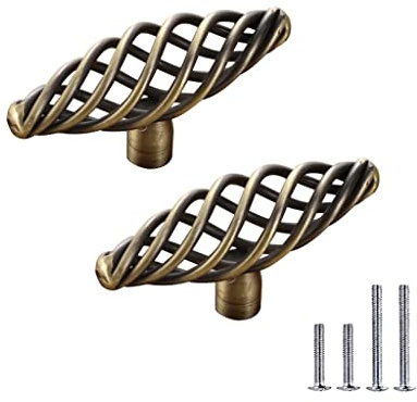 CcHhyyt 2 Stück Antiker Vogelkäfig Schrankknopf Vintage Metall Schwarz Möbelknauf mit Schrauben Runde Oval Möbelknöpfe Griffe für Büro Möbel, Küchenschrank, Schubladen Knöpfe (75mm, Bronze)