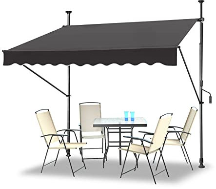 YRHome Tenda da sole a morsetto, per balcone, tenda da sole con manovella, retrattile, a braccio pieghevole, resistente ai raggi UV, senza foratura, 100% poliestere, grigio scuro, 250 x 120 cm