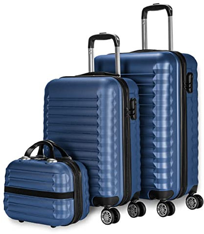 NUMADA - Gepäck-Set und Kulturbeutel 3 Stück Dunkelblau, mittel 63cm, klein 53cm und Kulturbeutel, ABS, starr, widerstandsfähig, 4 Doppelräder, leicht, seitliches Kombinationsschloss