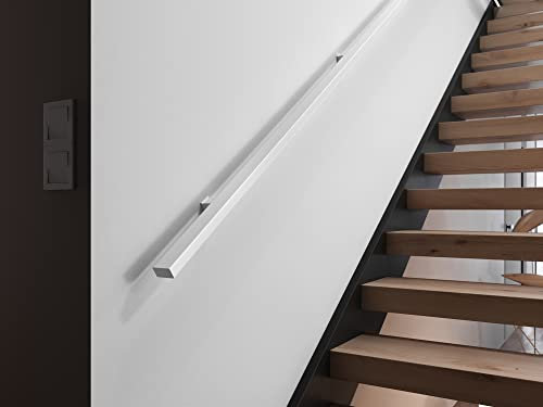 Sellon24® Corrimano a LED in acciaio verniciato a polvere, nero, 25 x 45 cm, sottile, 200 cm, colore bianco RAL9016
