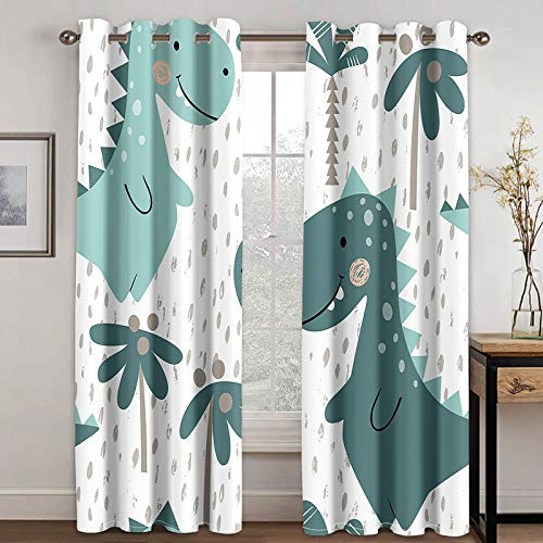Rideaux Occultants d'enfant 3D 200X214cm Dinosaure Animal de Dessin Animé Moderne Rideaux Rideaux Occultants Enfant Oeillets Motif Isolant Thermique Anti Froid pour Décoration de La Maison