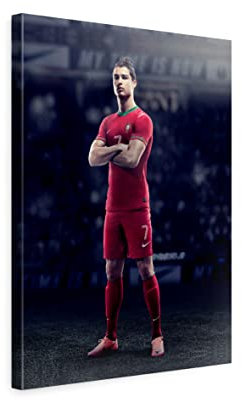 ecowalls Fußball Bilder - Ronaldo Bild - 60x80 cm - Vlies Leinwandbild - Leinwand Bilder - Wandbilder Wohnzimmer, Schlafzimmer Modern - Wandbild XXL - Bilder Wohnzimmer, Schlafzimmer