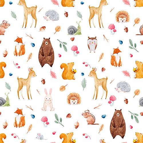 wandmotiv24 Fototapete Kinderzimmer Tiere Wald Bär, 400 x 280 cm - selbstklebende Strukturtapete, Wanddeko, Wandbild, Wandtapete, Waldtiere, Reh, Eichhörnchen M5778