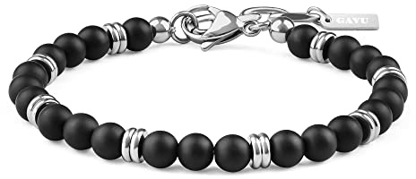 GAVU Bracciale da Uomo in Acciaio Inossidabile con Perline di Pietre Naturali e Cristalli, Sodalite Blu, Diaspro Rosso, Tormalina Nera, Onice Opaco