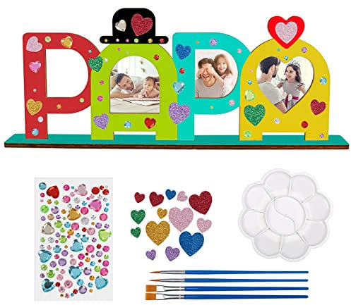 LOOPES PAPA Geschenk Bilderrahmen PAPA Holzbuchstaben Vater Bastelset Holz mit Standhilfe,Holznamen bemalen und Fotos ankleben,Vatertagsgeschenk Geburtstag Geschenkideen für PAPA Von Tochter Sohn