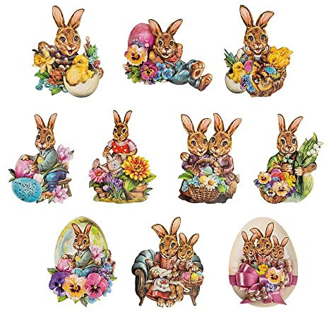 Ideen mit Herz 3-D Motive, ausgestanzt, ca. 7-10 cm, 10 Stück im Beutel | Bilder zum Basteln & Dekorieren | Grußkarten selber machen | Bildmotive für Scrapbooking & DIY-Deko (Fröhliche Osterhasen)