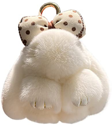 Doux Et Moelleux Lapin Porte-Clés Mignon En Peluche - Décoration En Fausse Fourrure Avec Pompon (Couleur Beige)