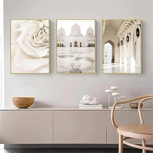 Leinwand Malerei Islamische Moschee Bilder Wandkunst Muslim Beige Landschaft Poster Kunstdruck Bild Wand Wohnzimmer Schlafzimmer Dekor Kein Rahmen (1,3X50X70CM)