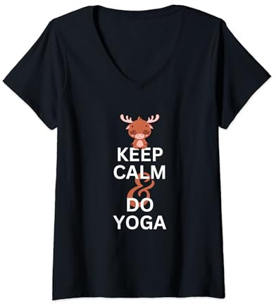 Damen Keep Calm And Do Yoga - Meditation Elch Kids Yoga T-Shirt mit V-Ausschnitt