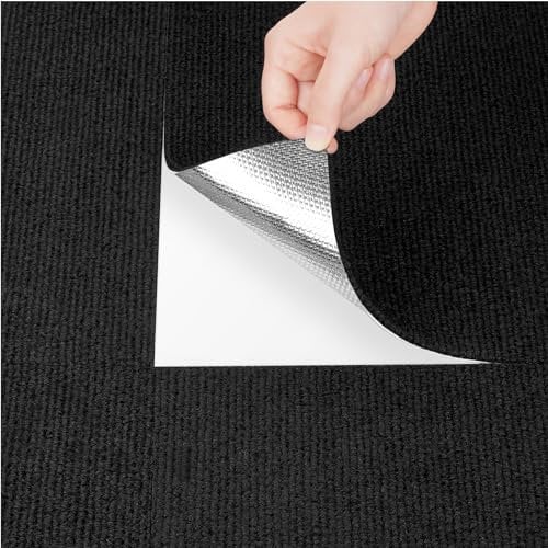 Livelynine Moquette Adesiva Pavimento Camera Nera Piastrella Moquette Adesiva per Pavimento Casa Ufficio Commercio 30x30CM Antiscivolo Quadrotte di Tappeto Salotto Soggiorno Nero Resistente, 4 Pezzi