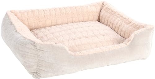 Flamingo Hundebett Verona Rechteckig Beige – A: 80 cm, B: 67 cm, C: 22 cm, Waschbar, Antislip, Warm und Zart, Stilvoll, Passt In Jedes Interieur!