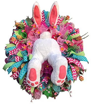 Osterkranz Osterdeko Ostern Hase Haustürkranz Ostertür Dekorationen Hasen Kranz Wandkranz Türkranz Für Hochzeit Tür Wand Fenster Frühling Deko Künstliche Blumen Kränze (04-Mehrfarbig, Einheitsgröße)