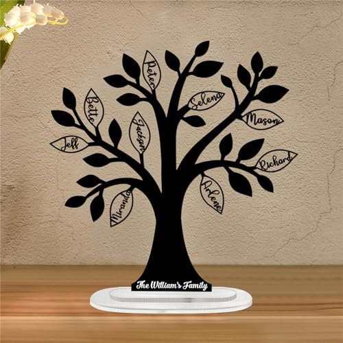 GGUIUIC Panneau en bois personnalisé arbre de vie avec nom de 1 à 15 noms personnalisés, arbre généalogique, décoration de table, plaque de nom de famille, cadeau souvenir pour maman, grand-mère,