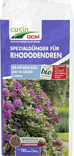 CUXIN DCM Spezialdünger für Rhododendron, Azaleen, Eriken - Spezialdünger - Mit MINIGRAN® TECHNOLOGY - Bio - organisch-mineralischer Dünger - 10 kg