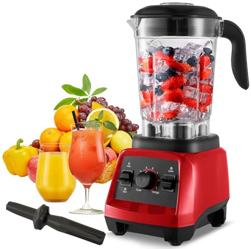JUSANTE Licuadora de batidos, batidora de cocina profesional con tarro sin BPA de 64 onzas para encimera, jugo, licuado, hielo aplastado (rojo)