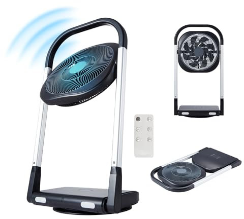 Wintem Ventilatore Telescopico Pieghevole con Telecomando Salvaspazio - Silenzioso, 16 Pale, 8 Velocità, Rotazione 90° - Design Compatto e Portatile per Casa & Ufficio