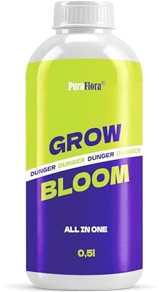PuraFlora Cannabis Dünger Grow und Bloom Dünger für Wachstumsphase und Blütephase organischer Grow & Bloom BIOlogischer Vegan - Starter Set Indoor & Outdoor - All in One - 500 ml