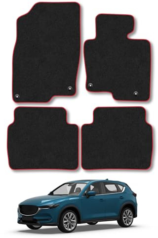 Mazda CX-5 (2017+) Carpet Car Mats | Red Edge Trim Tailored Fit Floor Mats Full Coverage Protection Accessories Easy Clean Anti Slip Made in the UK